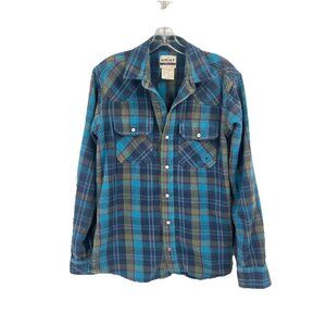 Ariat Retro Fit Halstead Blue Plaid Flannel Pearl Snap Button Up Shirt Sz Mens M